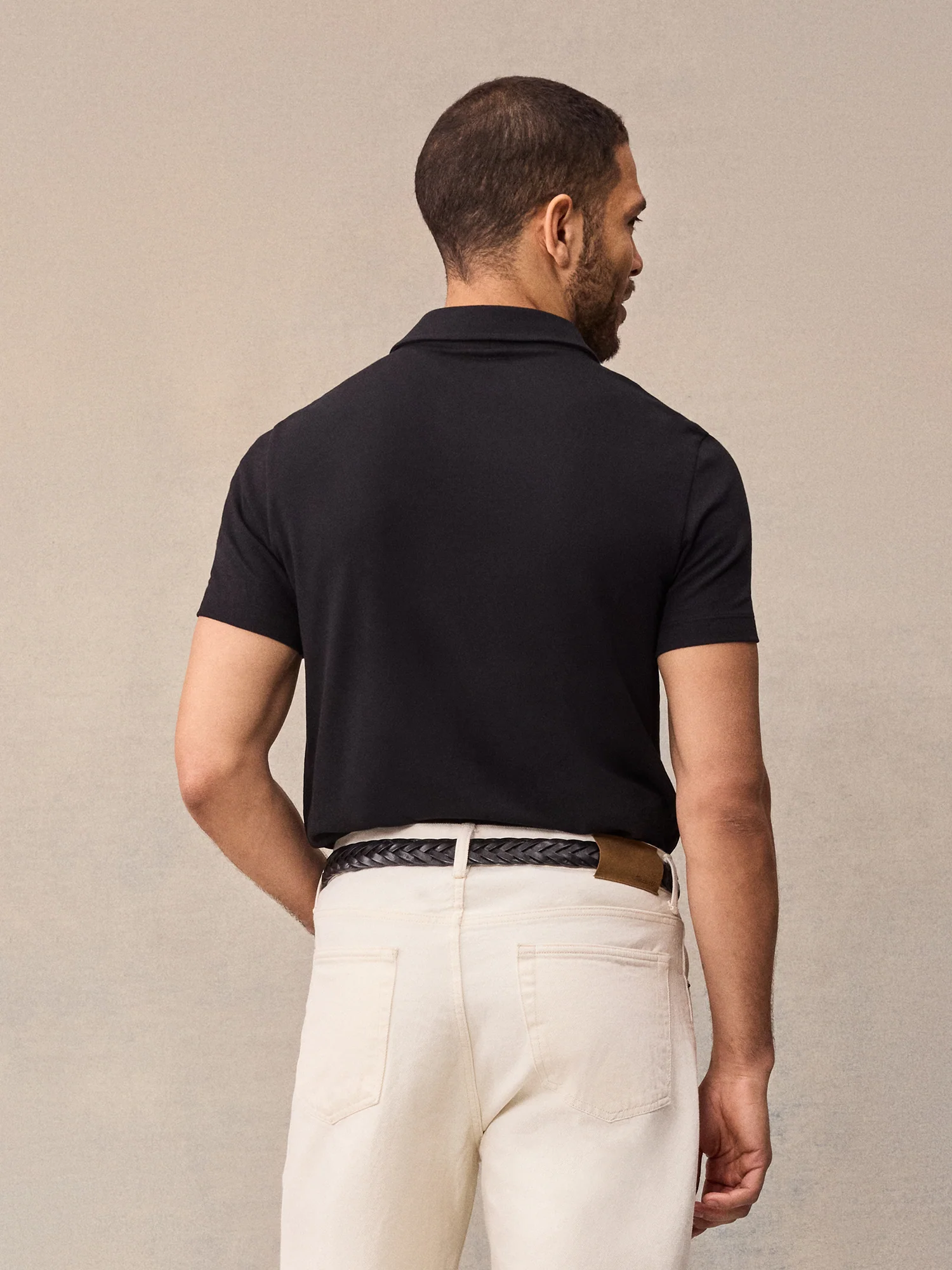Black Cotton Pique Polo Shirt - Image 2