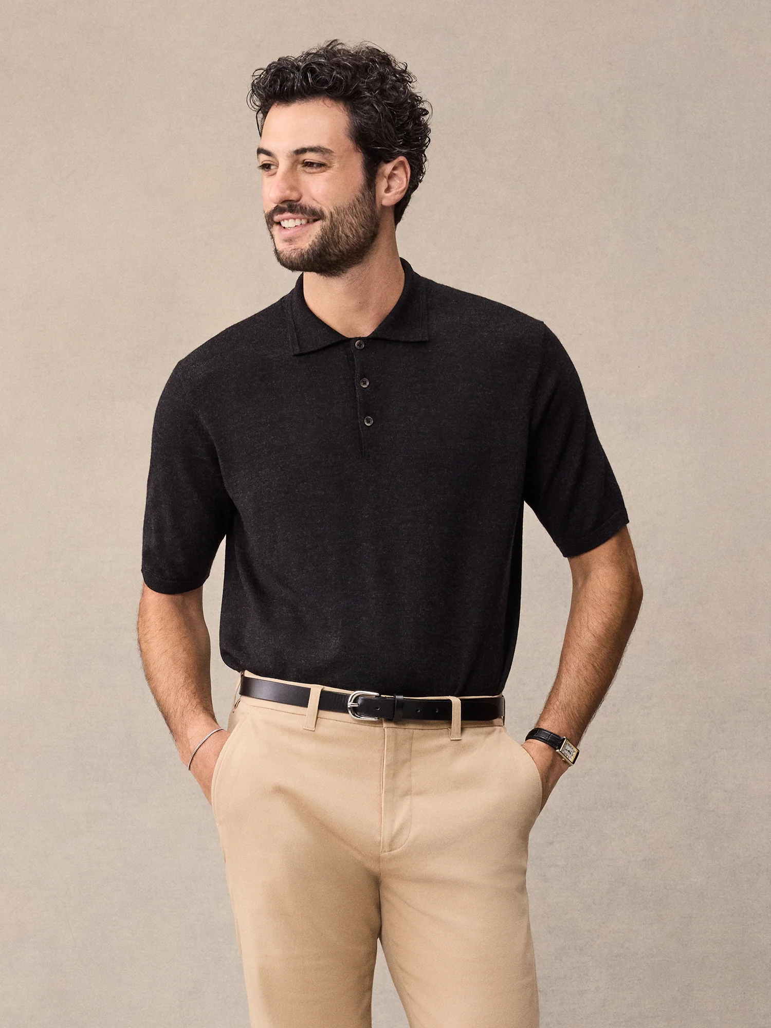 Black Short-Sleeve Sweater Polo