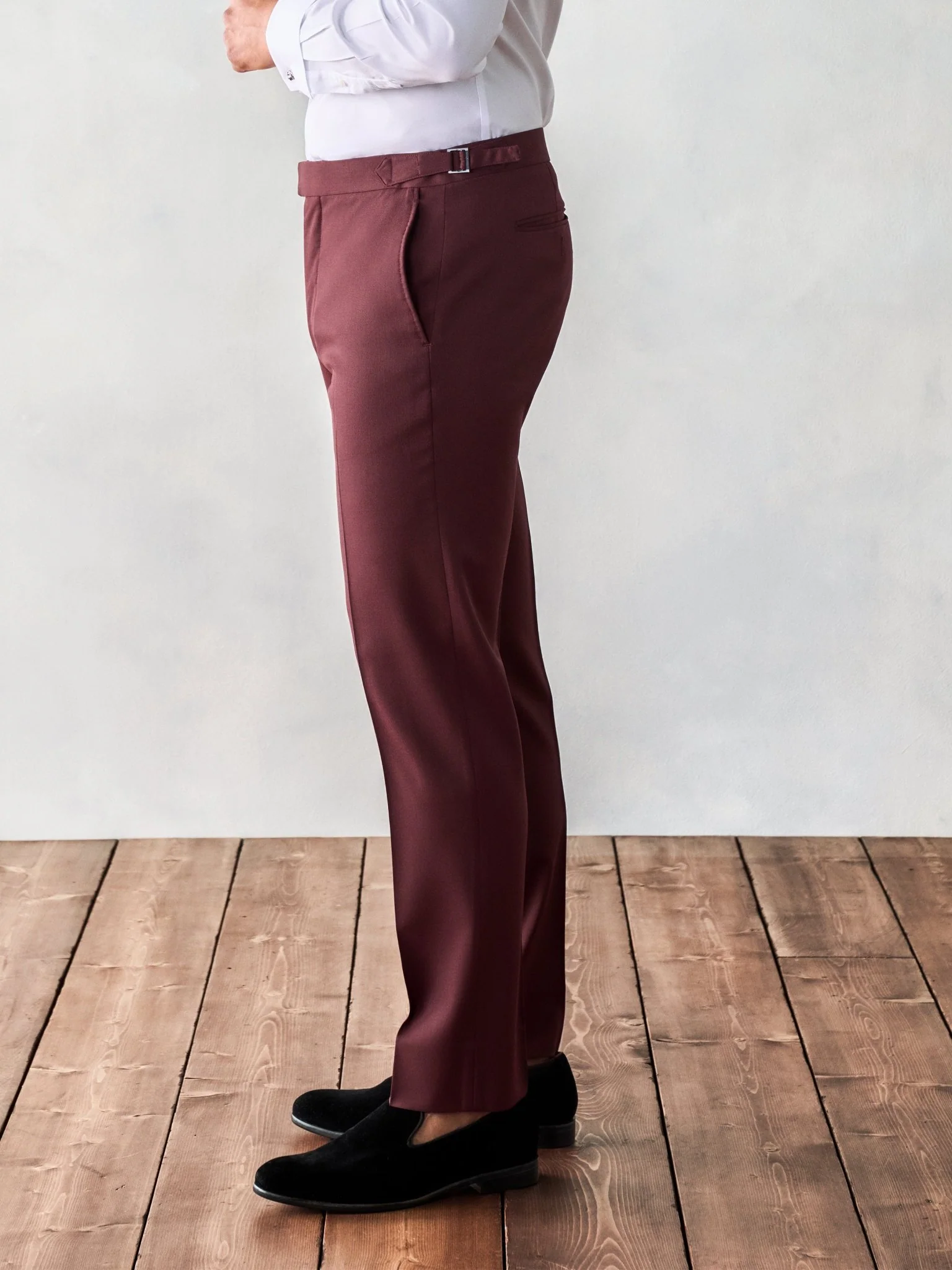 Burgundy Twill Tuxedo Pants - Slim - Image 2