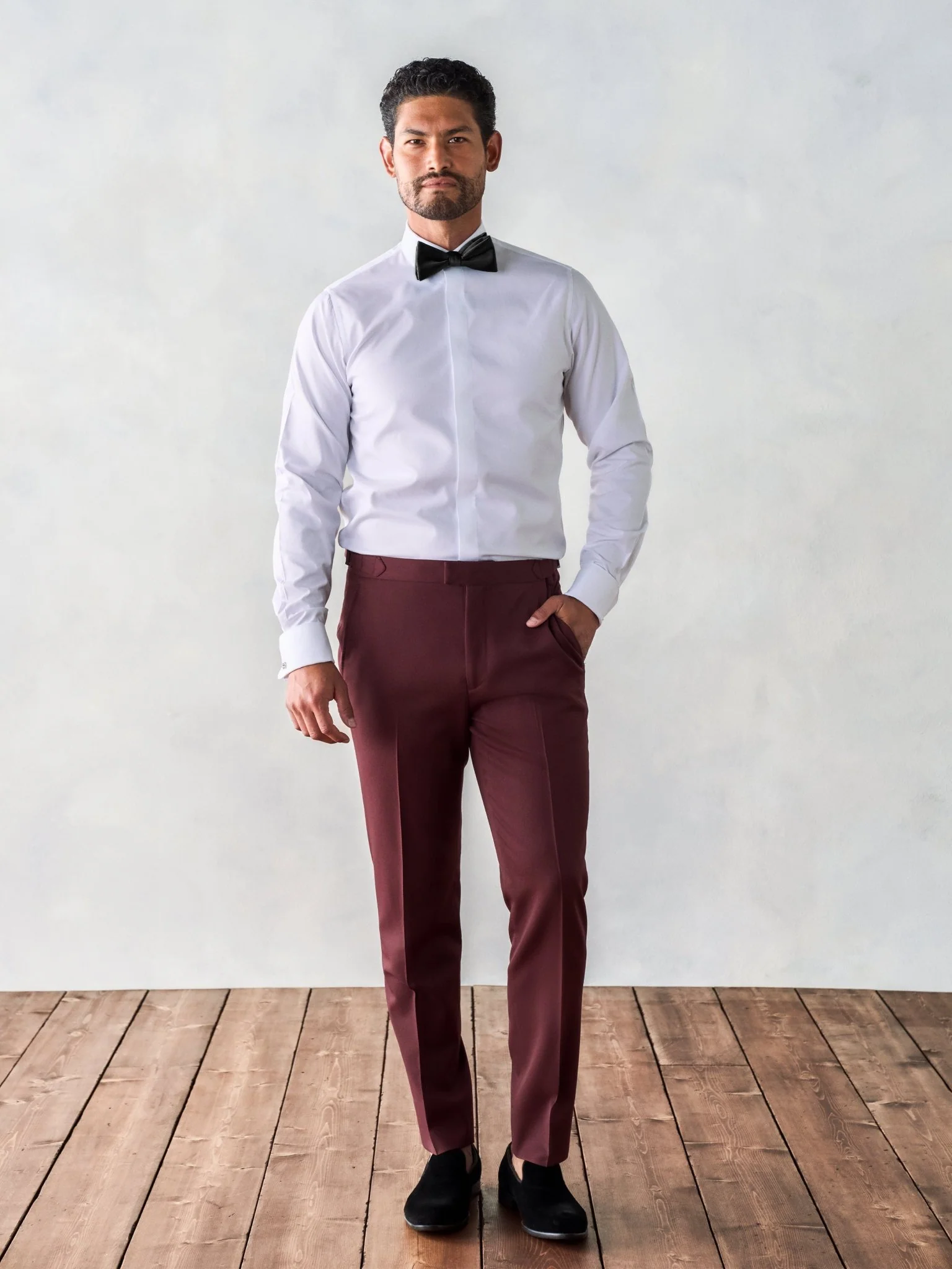 Burgundy Twill Tuxedo Pants - Slim - Image 3