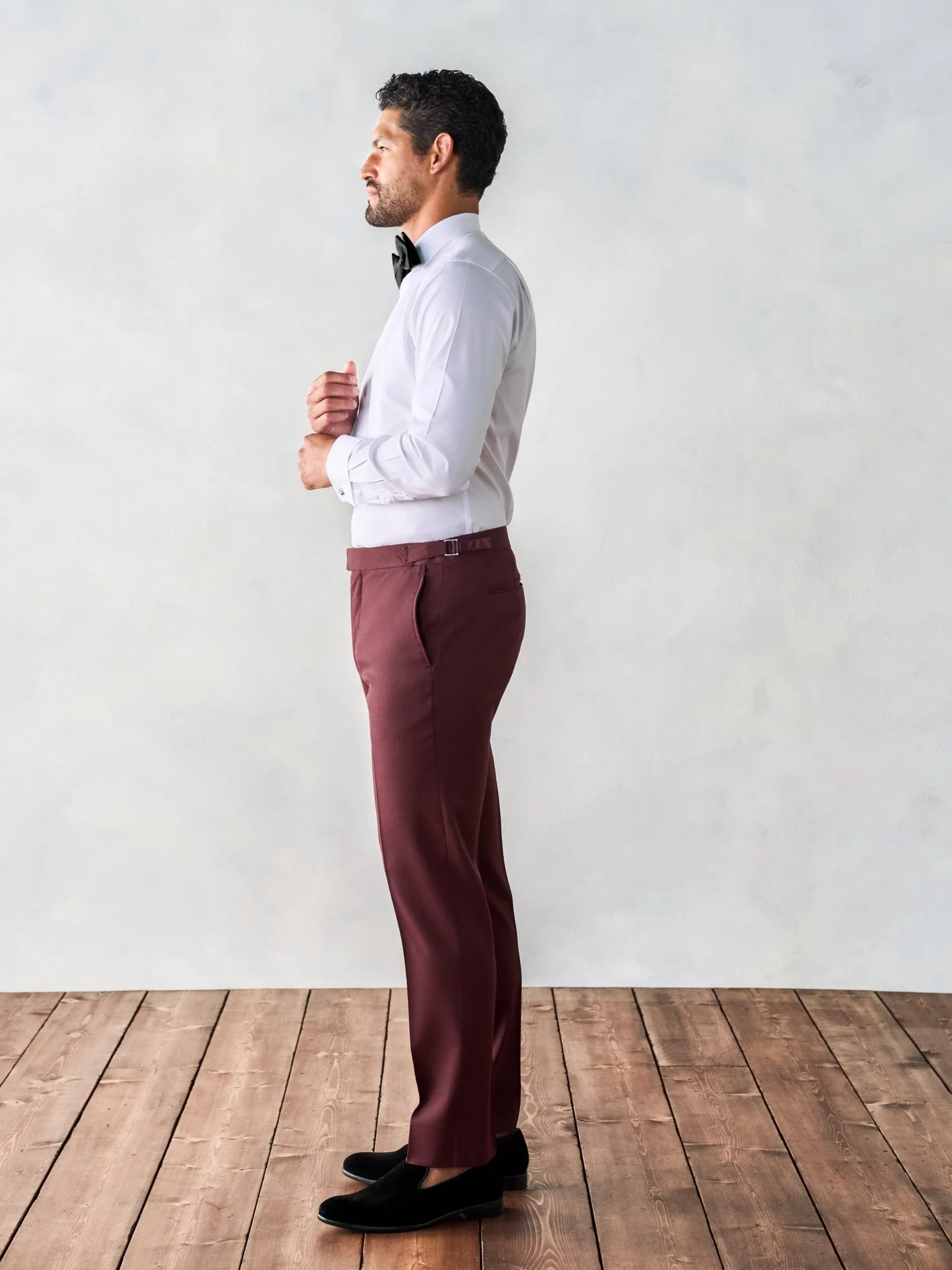 Burgundy Twill Tuxedo Pants - Slim - Image 4