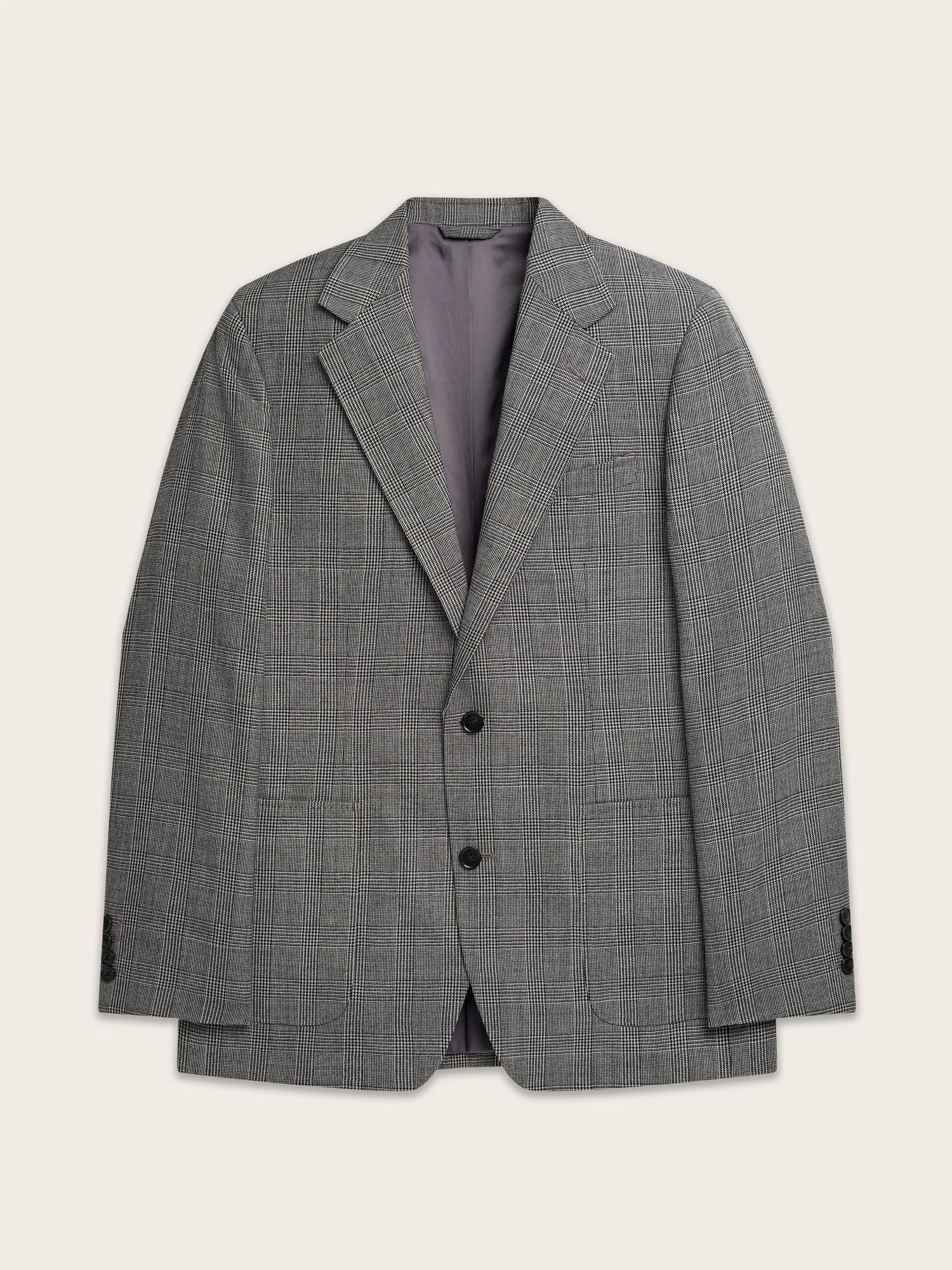Grey Plaid Wool Suit Jacket - Image 6