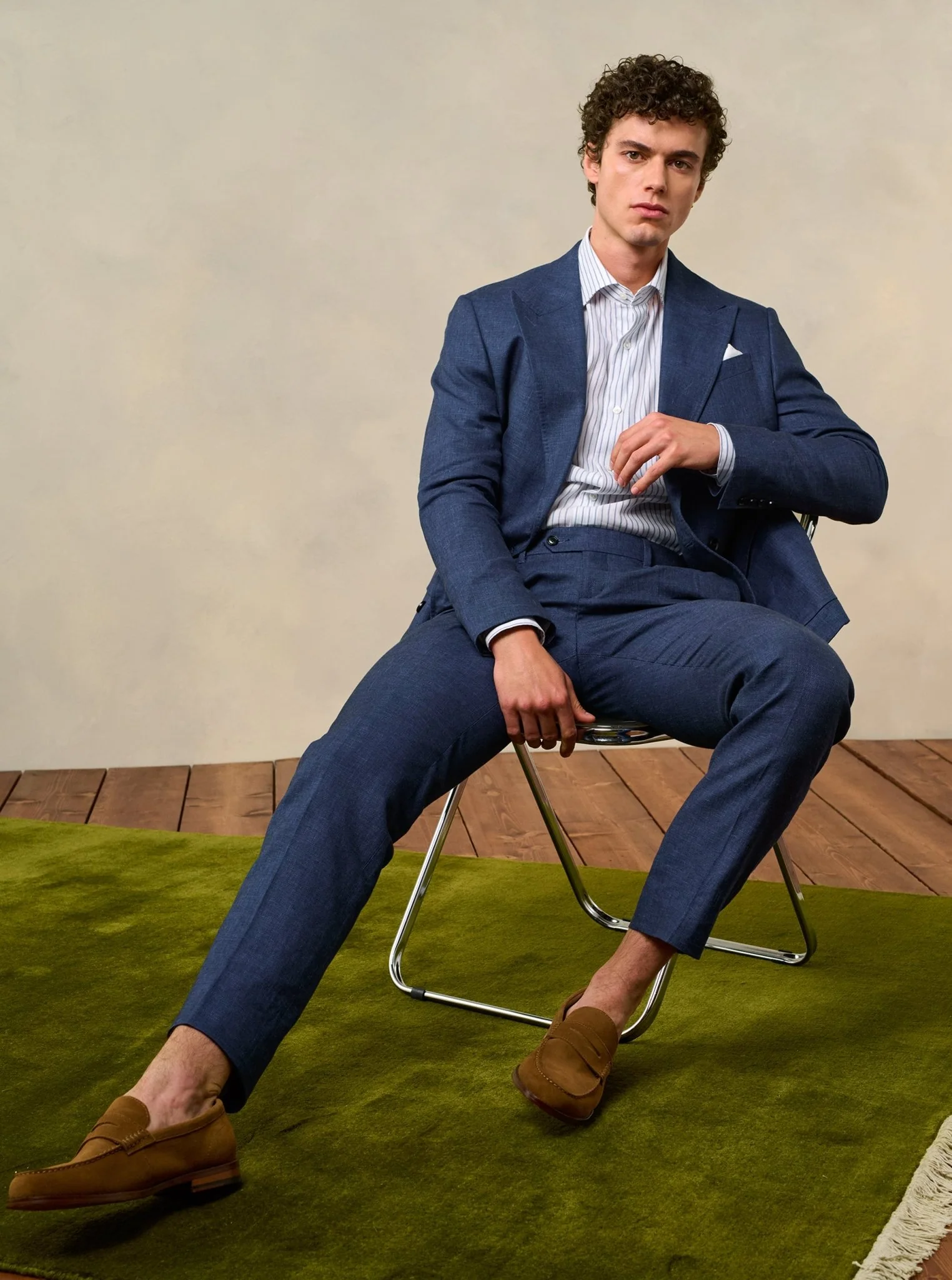 Ink Blue Pleated Linen Pants - Classic - Image 4