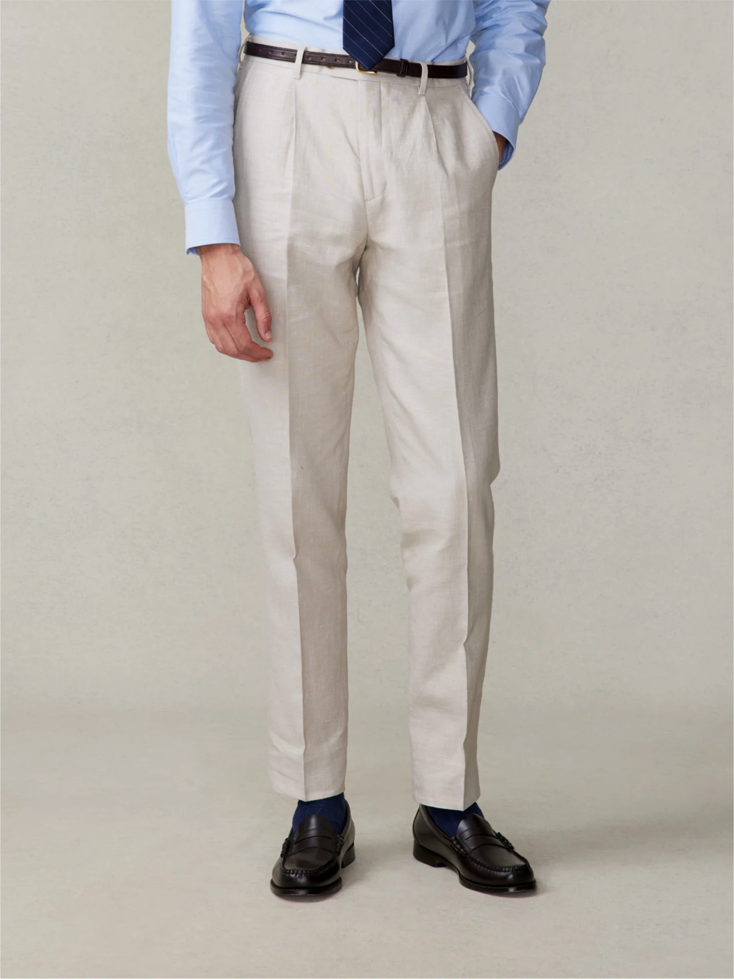Mojave Tan Linen Pleated Pants - Slim