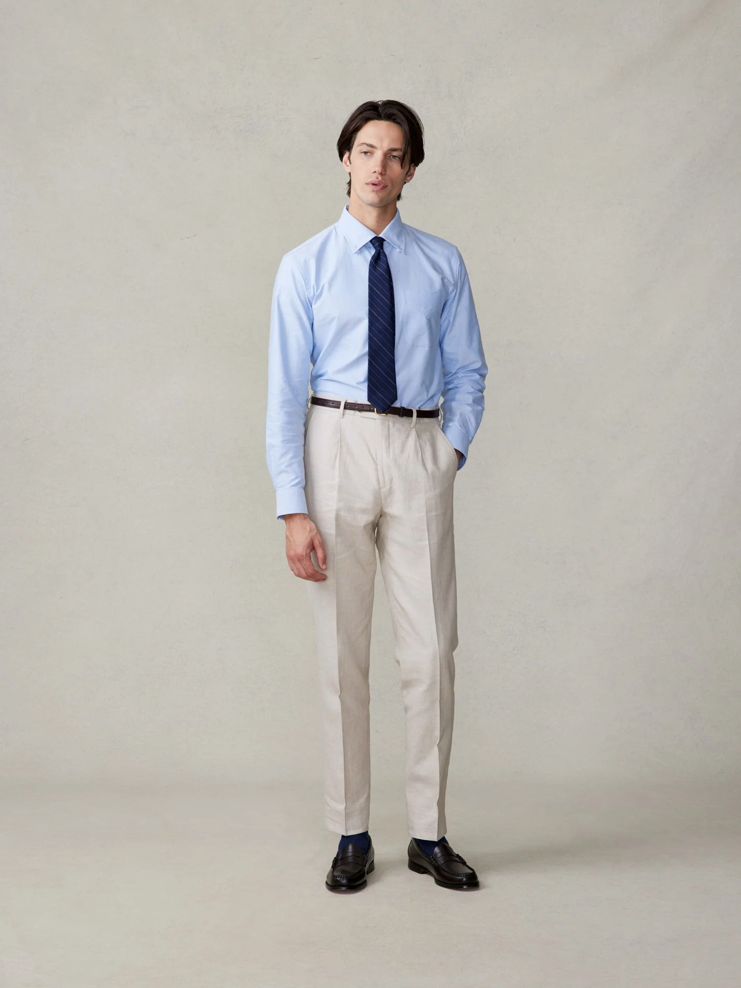 Mojave Tan Linen Pleated Pants - Slim - Image 3