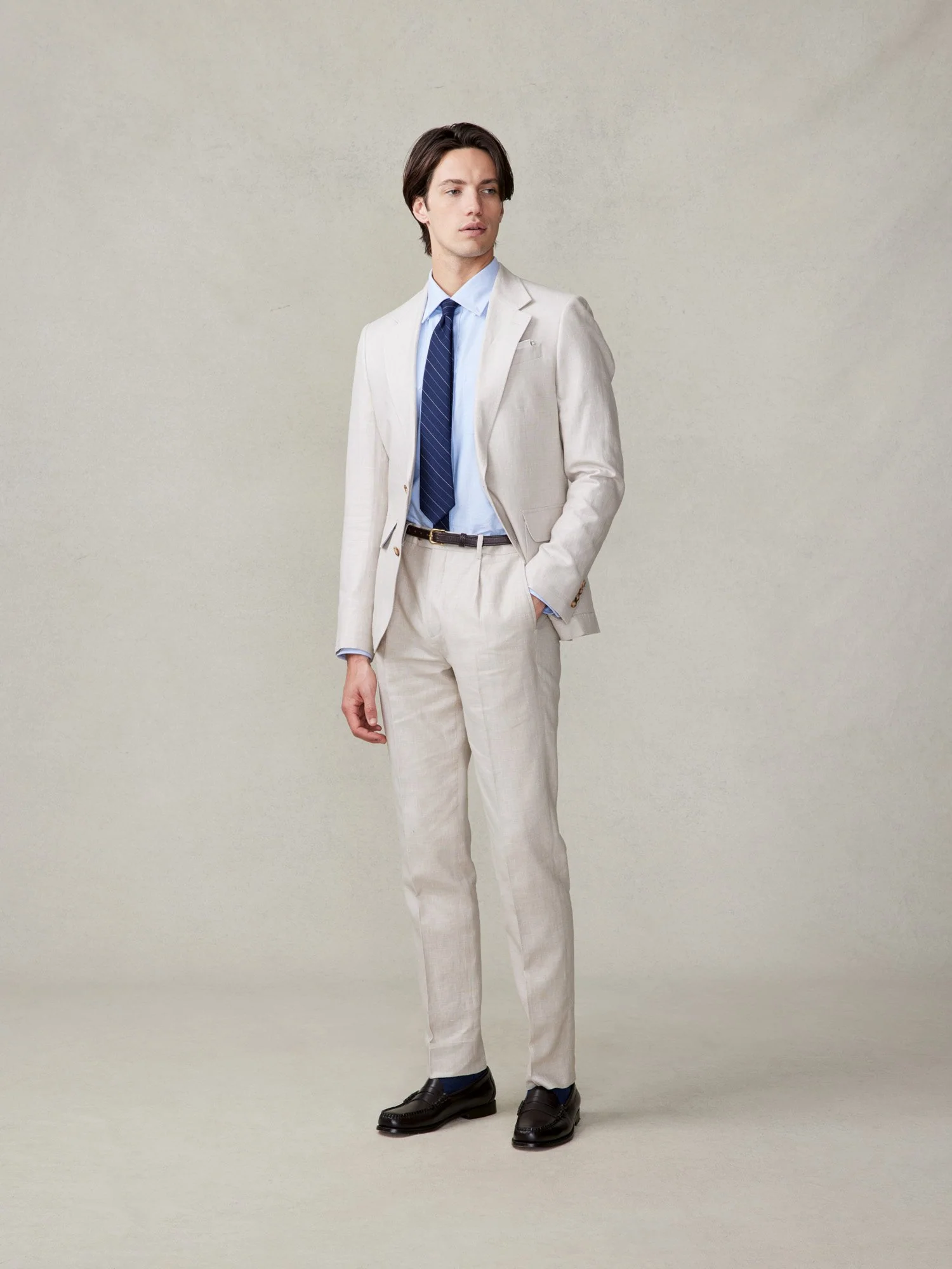 Mojave Tan Linen Pleated Pants - Slim - Image 5