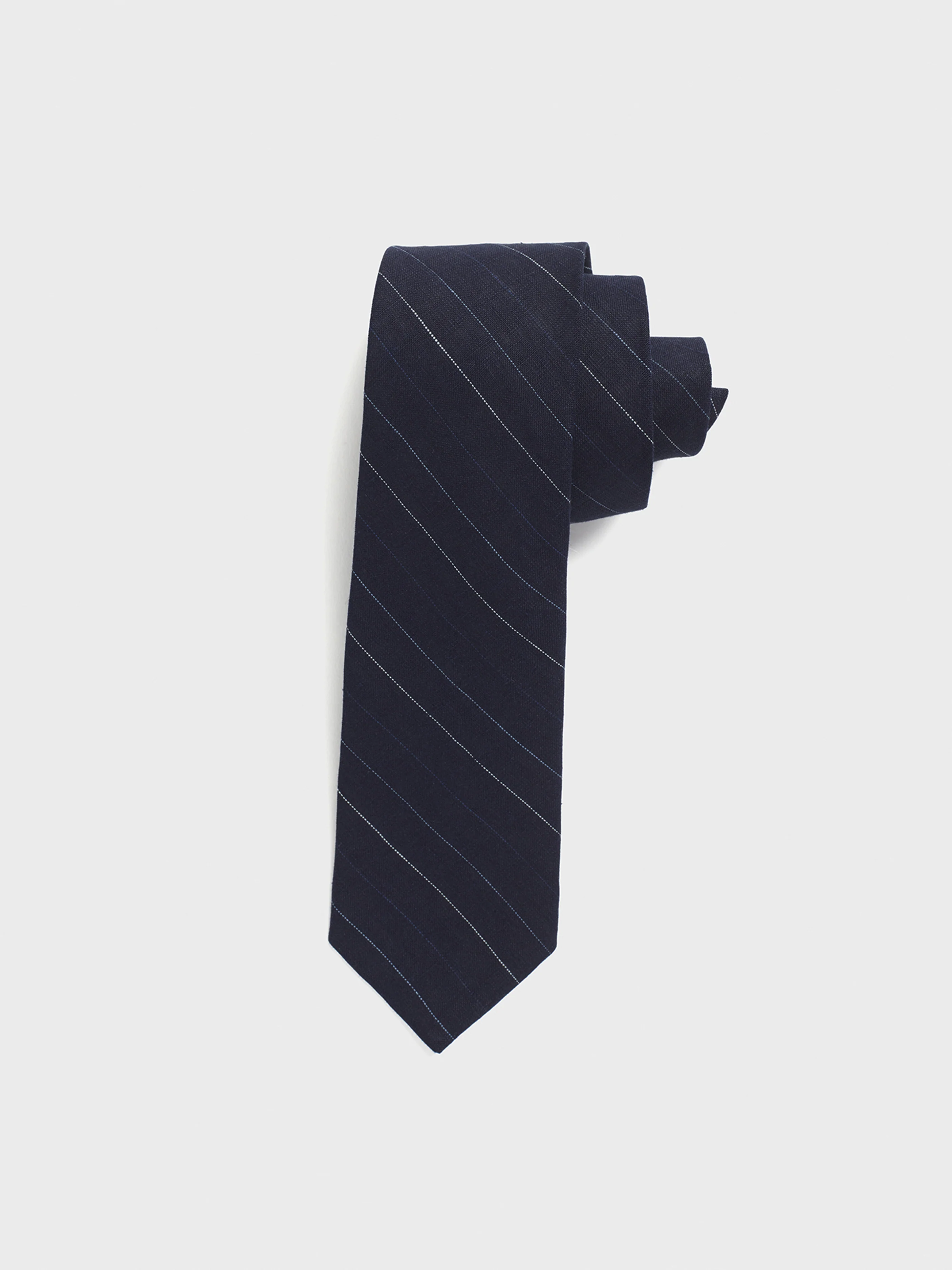 Navy Pinstripe Linen Necktie - Image 2