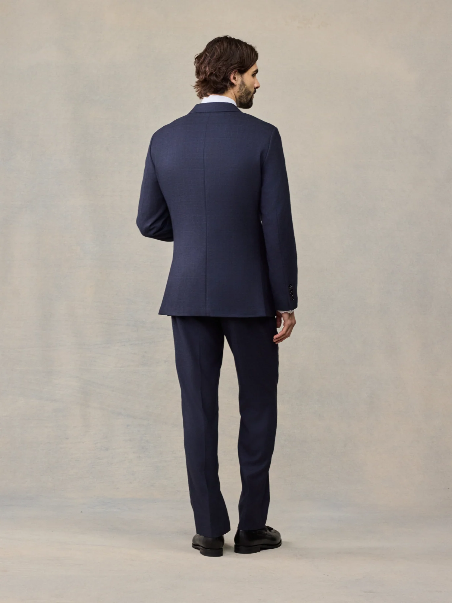 Navy Plaid Wool Suit Jacket - Image 3