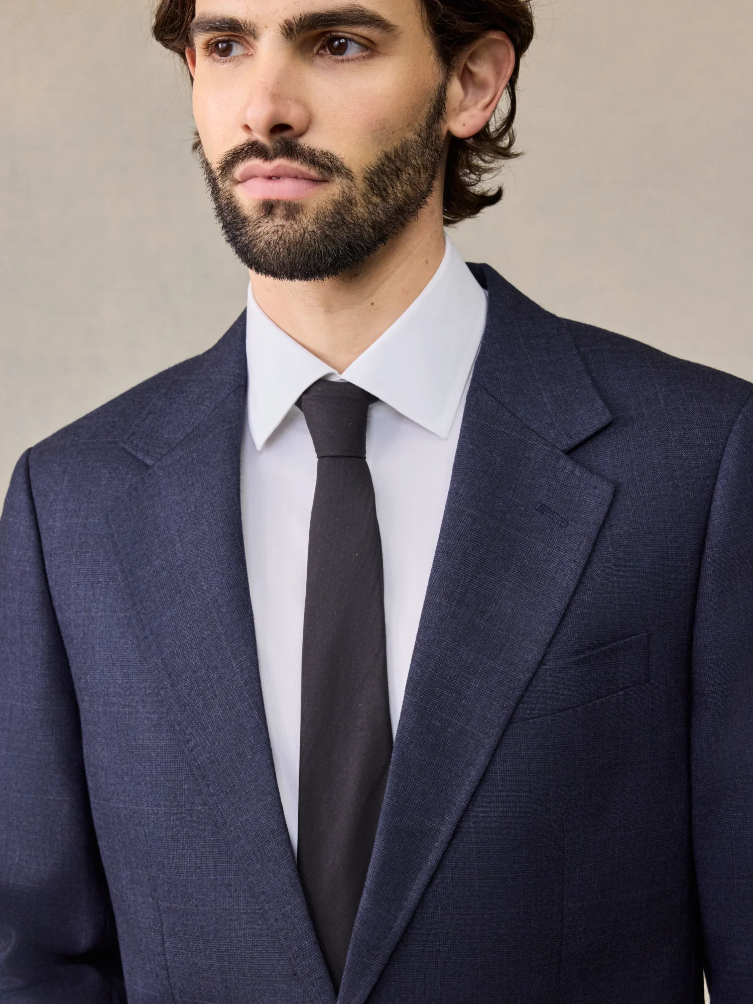 Navy Plaid Wool Suit Jacket - Image 4