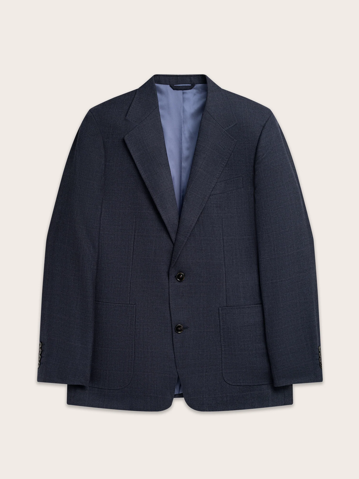 Navy Plaid Wool Suit Jacket - Image 5