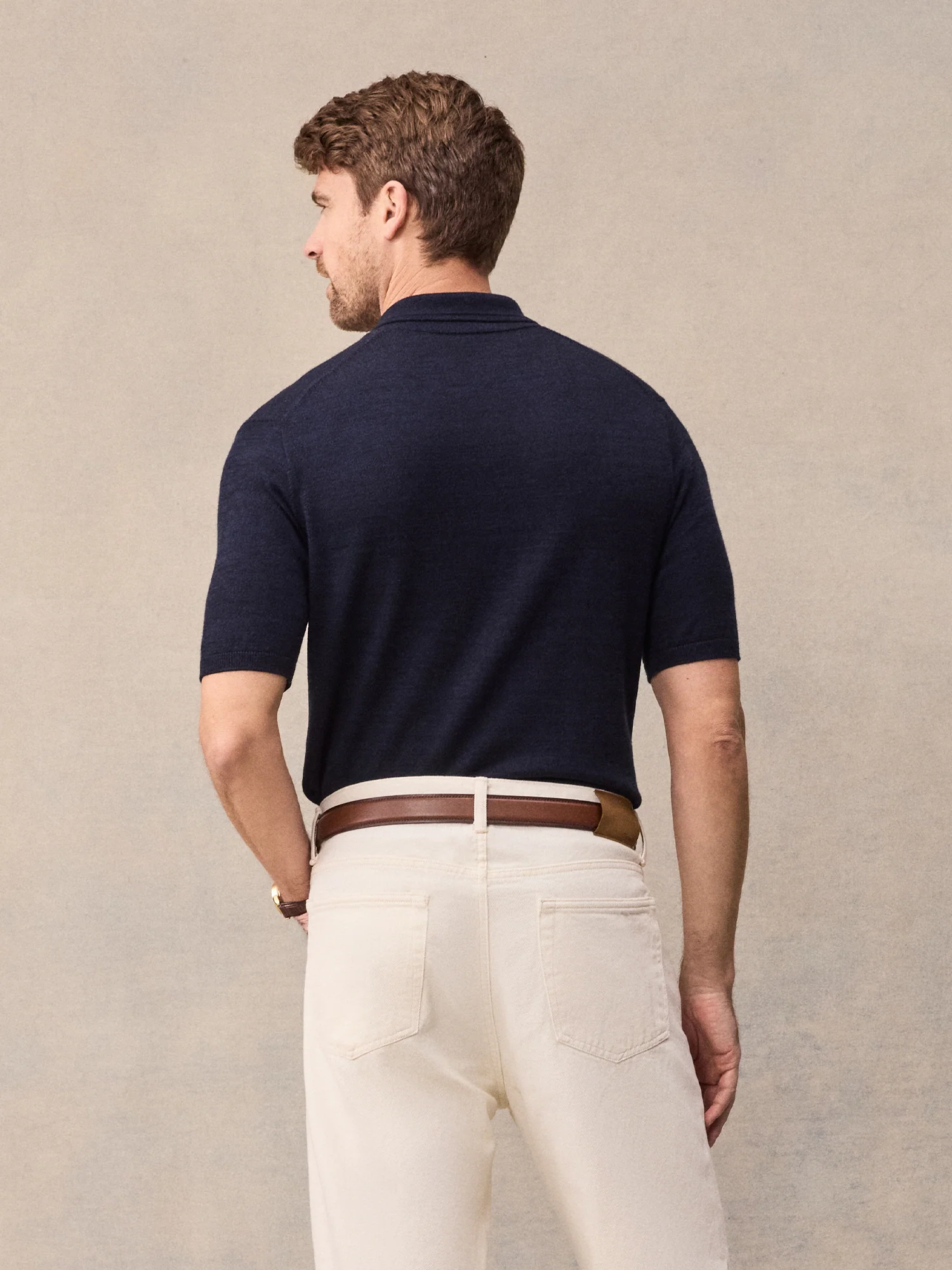 Navy Short-Sleeve Sweater Polo - Image 2