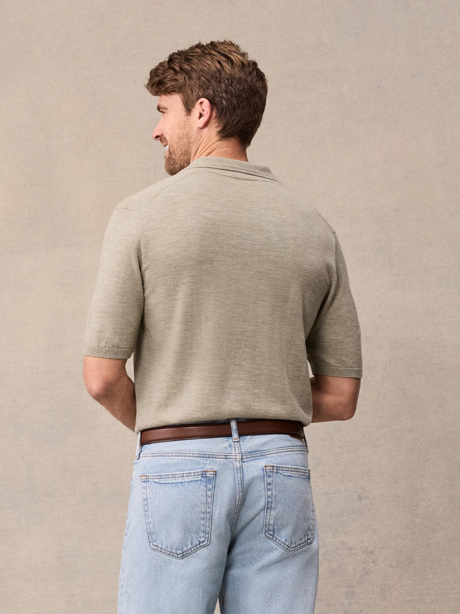 Oatmeal Short-Sleeve Sweater Polo - Image 3