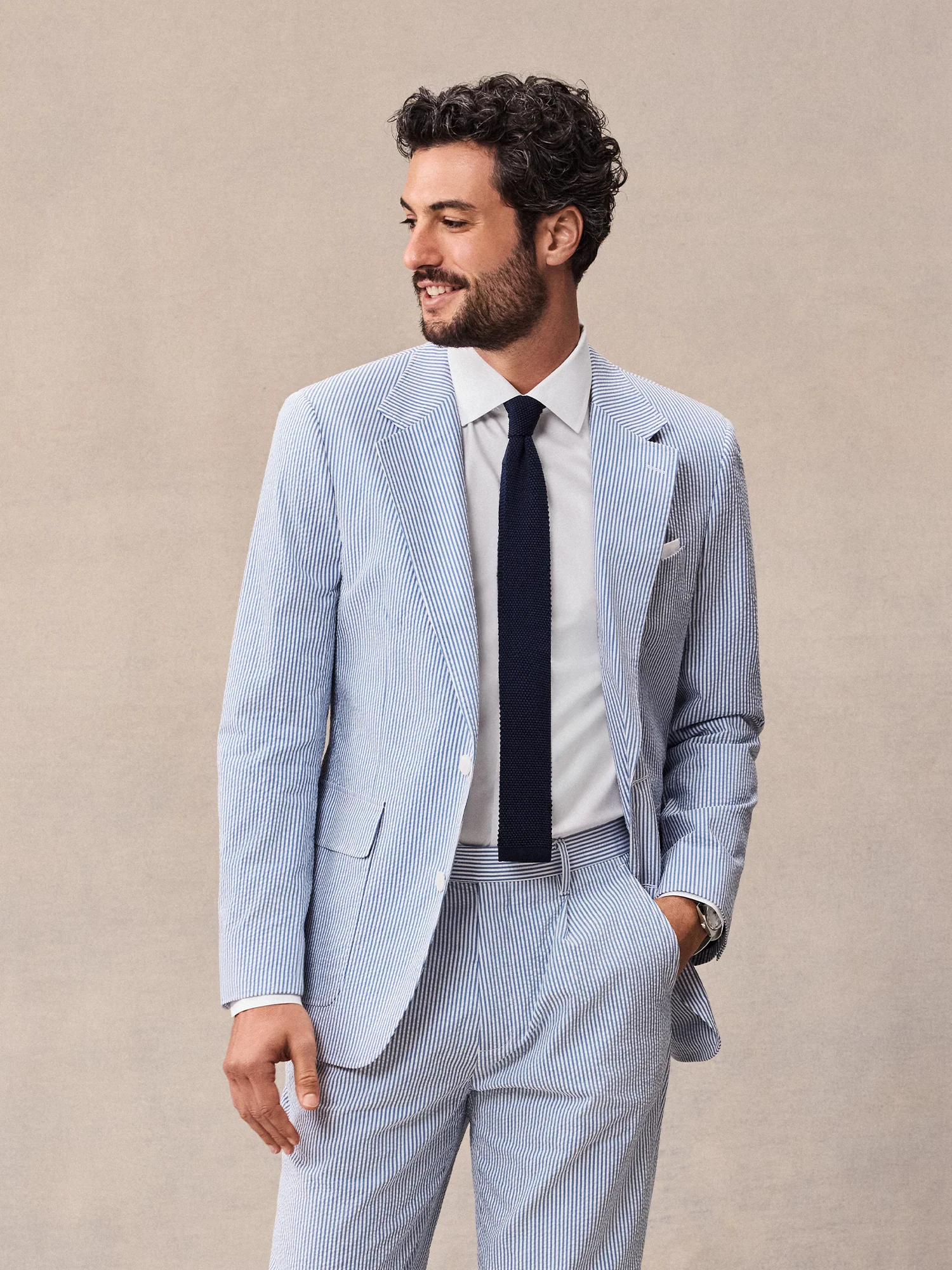 Blue & White Seersucker Suit Jacket