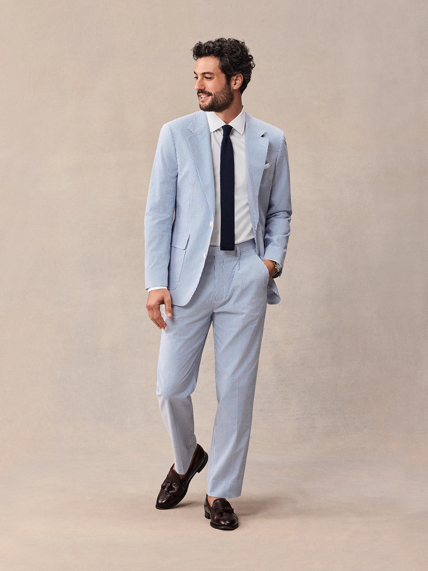 Blue & White Seersucker Suit Jacket - Image 2