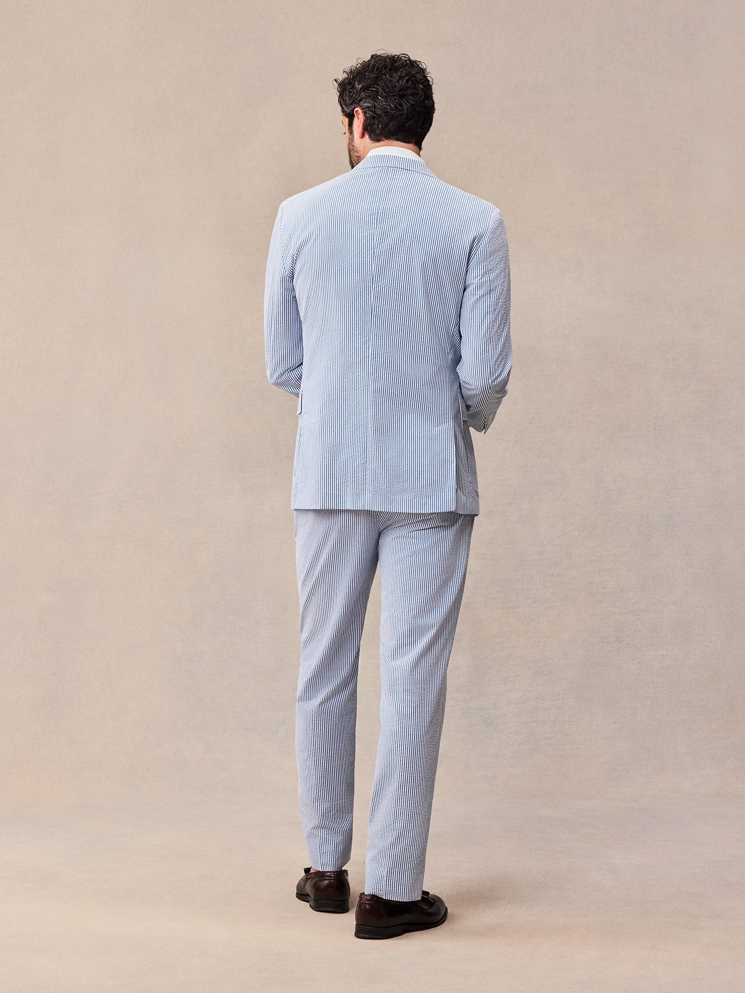 Blue & White Seersucker Suit Jacket - Image 4