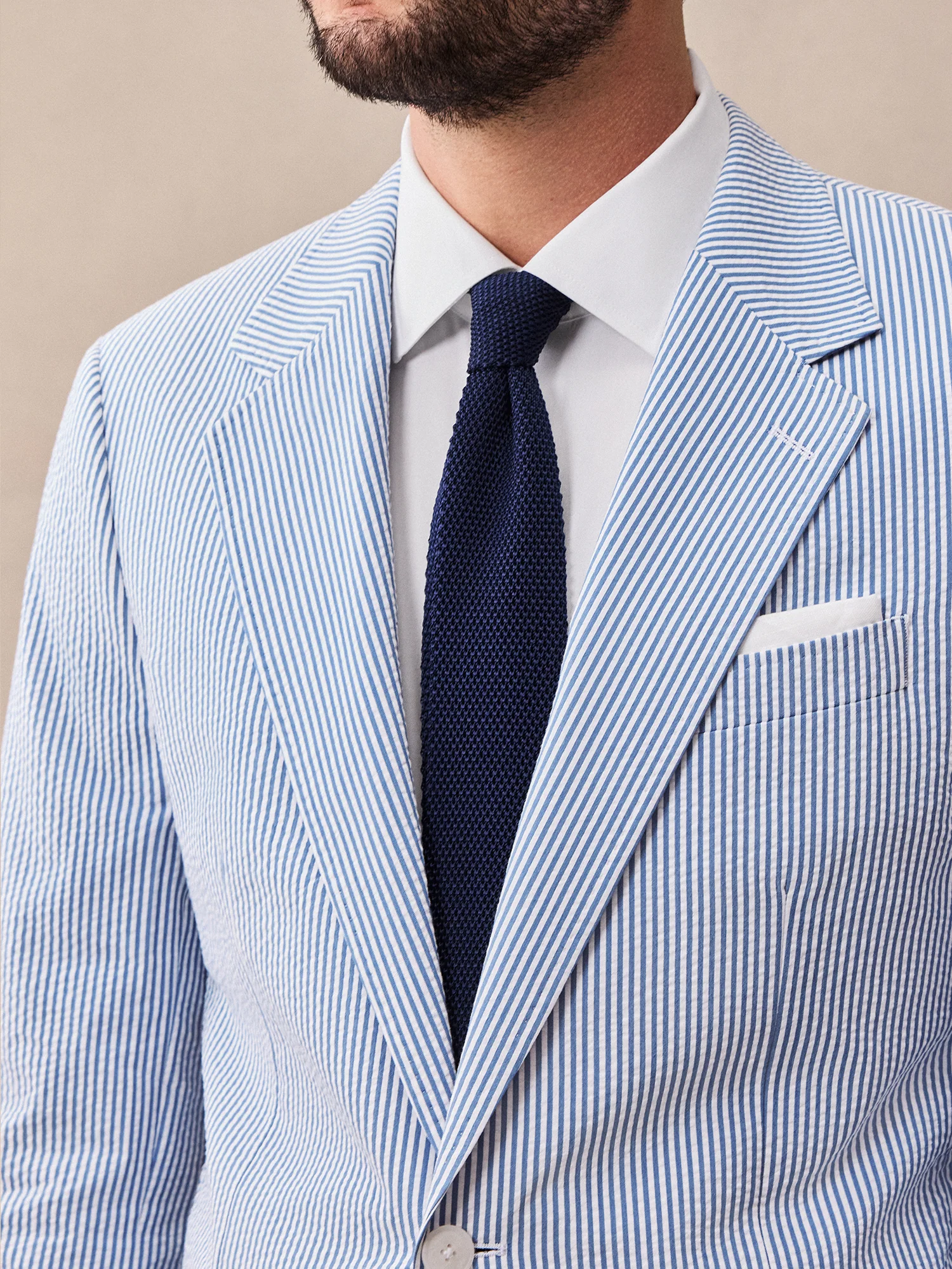 Blue & White Seersucker Suit Jacket - Image 5