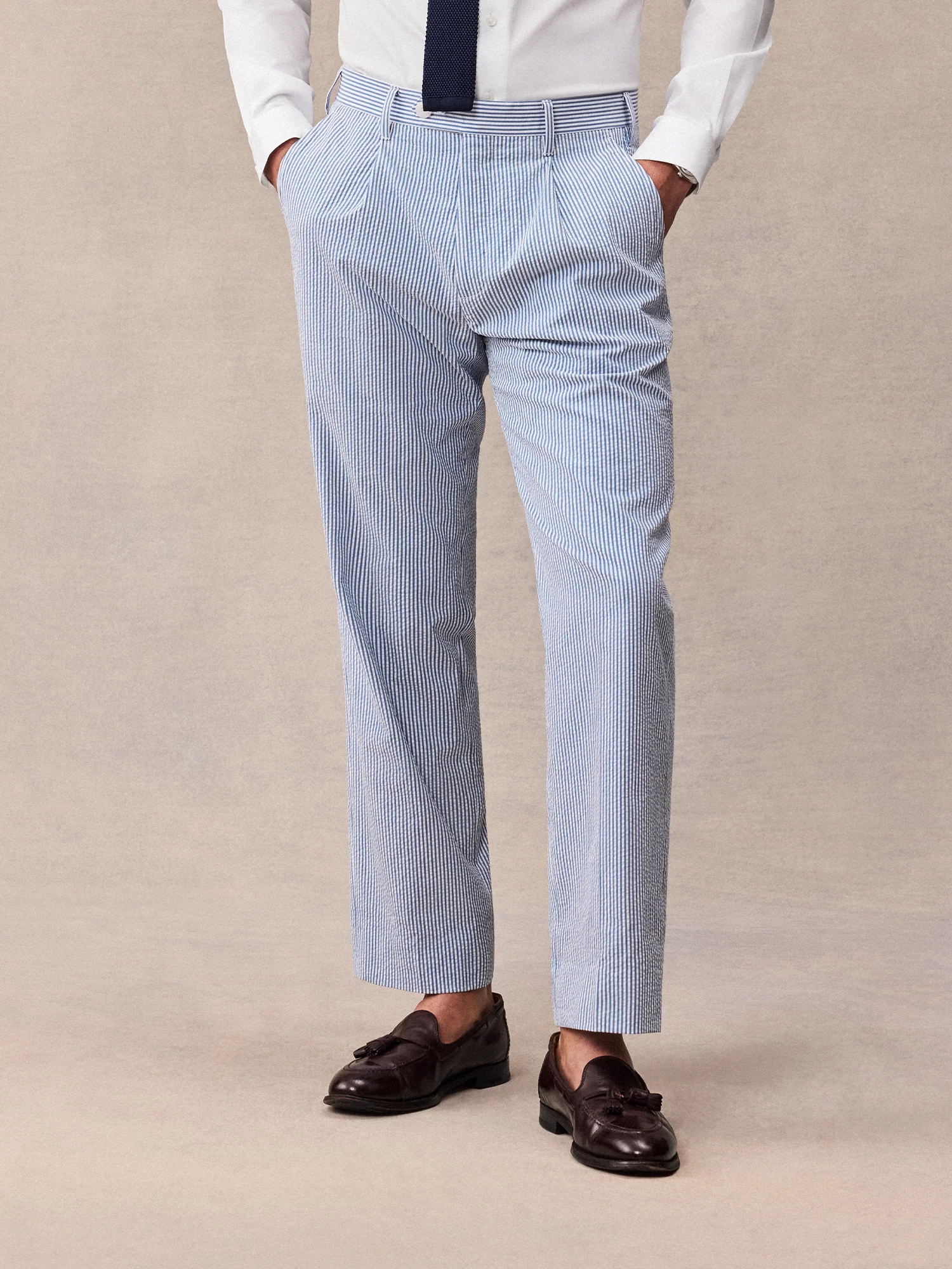 Blue & White Seersucker Suit Pants - Regular